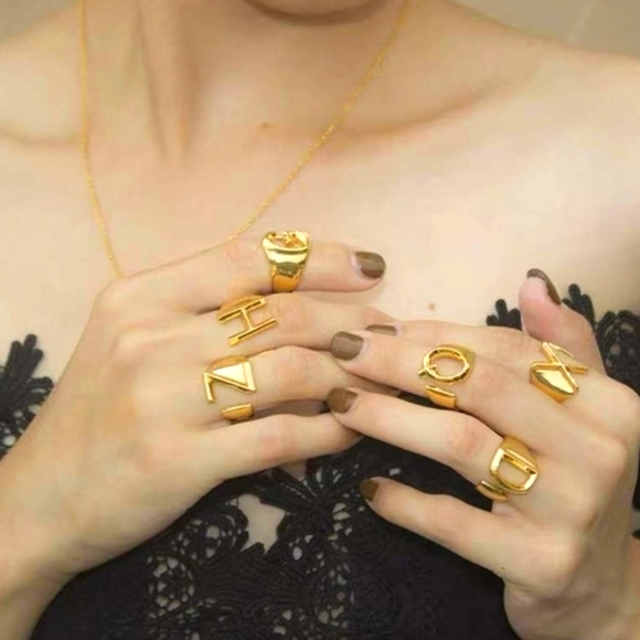 #X8 Finger Ring Letter ( C ) Adjustable Geometric Open Ring Statement Ladie Men - Picture 4 of 5